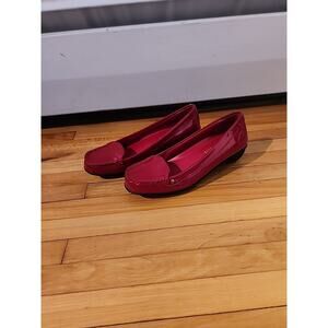 Lauren Ralph Lauren Gaia Wine Patent Leather Loafers Slip Ons Wedge RED 6